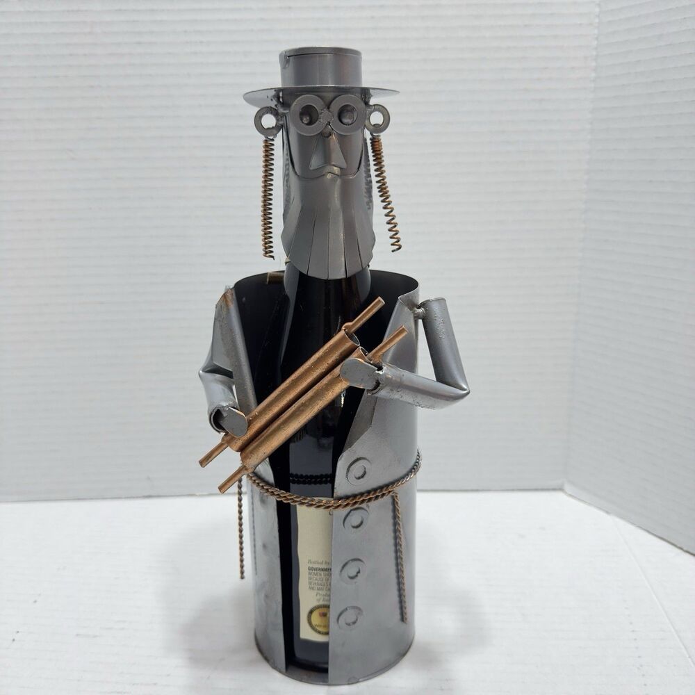 Wine Bottle Holder Rabbi Torah Scrolls Metal Bar Art Counter Decoration Gift Vtg